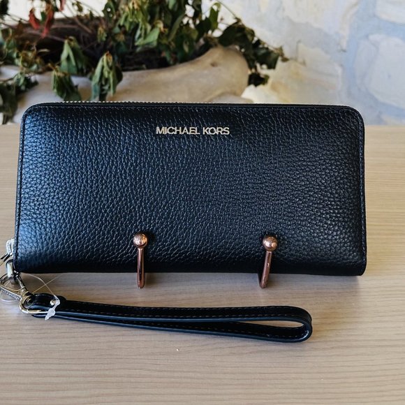 Michael Kors Mina LARGE Chain Shoulder/ Continental Wallet Leather Black NWT - Picture 9 of 14